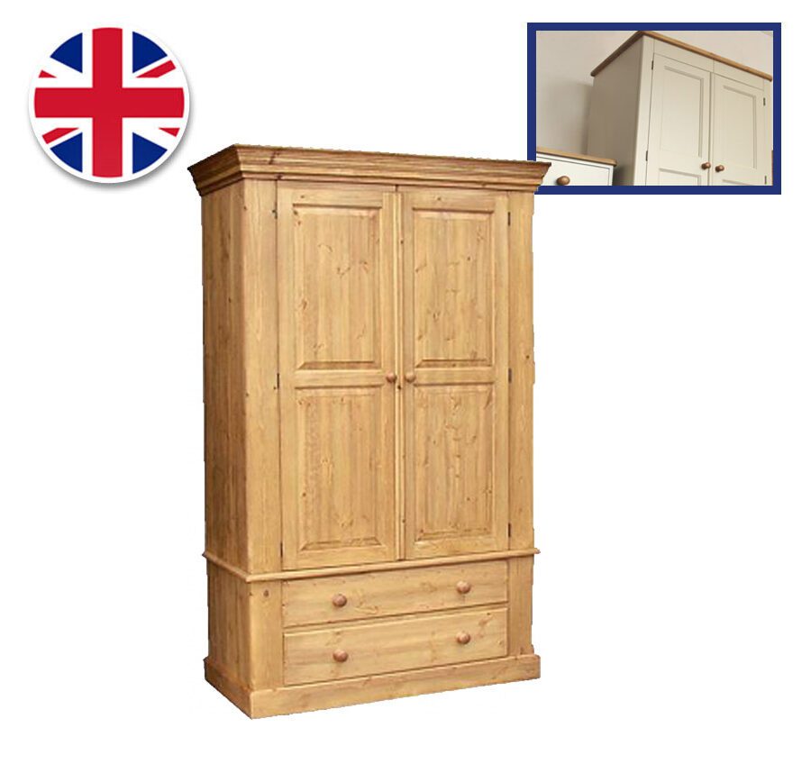 Pine and Painted Wardrobe Large Double On 2 Drawers