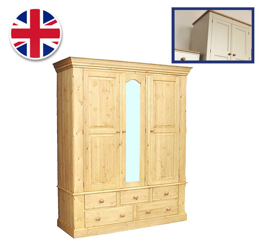 Pine and Painted Wardrobe Large Triple On 5 Drawers