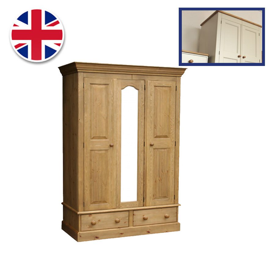 Pine and Painted Wardrobe Mirrored Triple